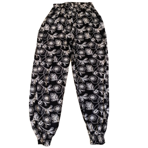 Black and White Floral Harem Pants Joggers S/M - Picture 1 of 5